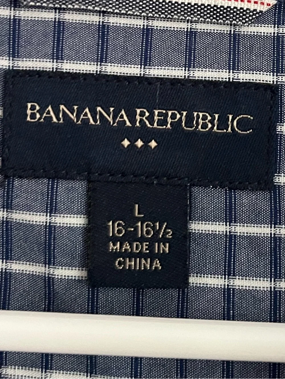 Banana Republic • Men’s Navy and White Windowpane Button-Down Shirt
